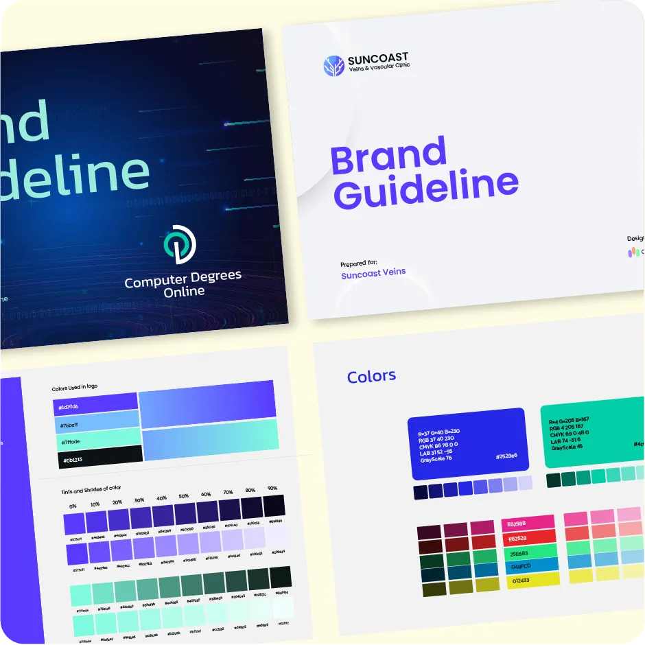 Design Grow’s brand guidelines services showing rules for logo use, colors, fonts, and overall brand consistency.