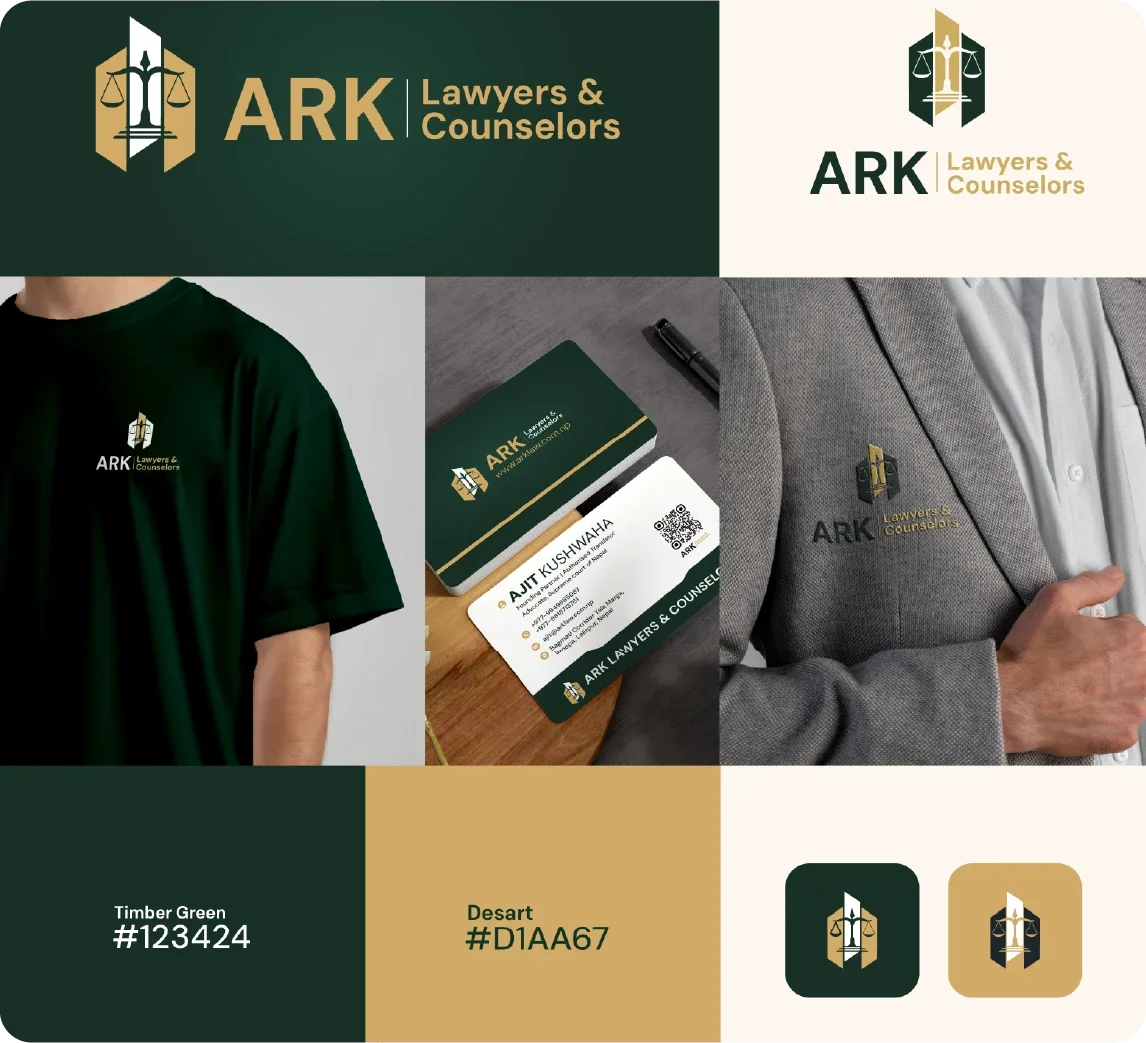 Design Grow designed the logo and visual identity for ARK Law, featuring a modern and professional brand style.