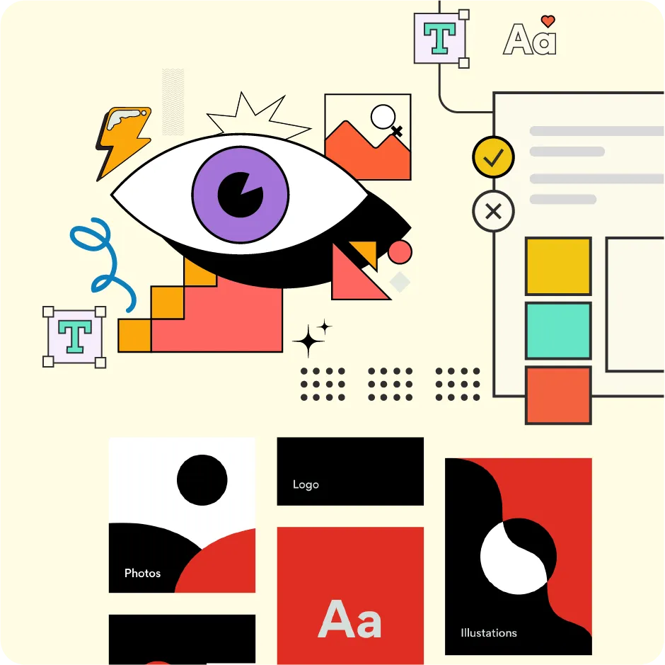Design Grow’s visual identity services showcasing branding elements like colors, typography, and logo usage.